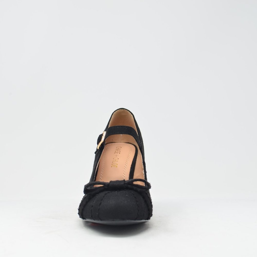🛍 Women's kimmy Black Faux Suede Bow Retro Heel - Picture 4 of 5